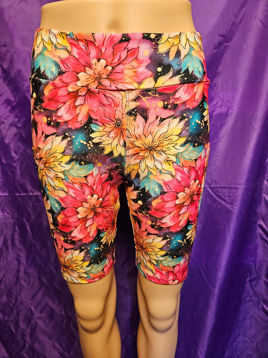 Grungy Dahlias capris and bike shorts with pockets