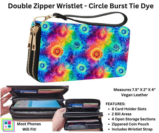 Circle Burst Tie Dye Double Zipper Wristlet