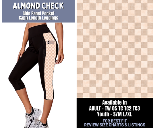 Preorder! Closes 1/8. ETA March. Almond Check Side Panel Pocket Capri Length Leggings