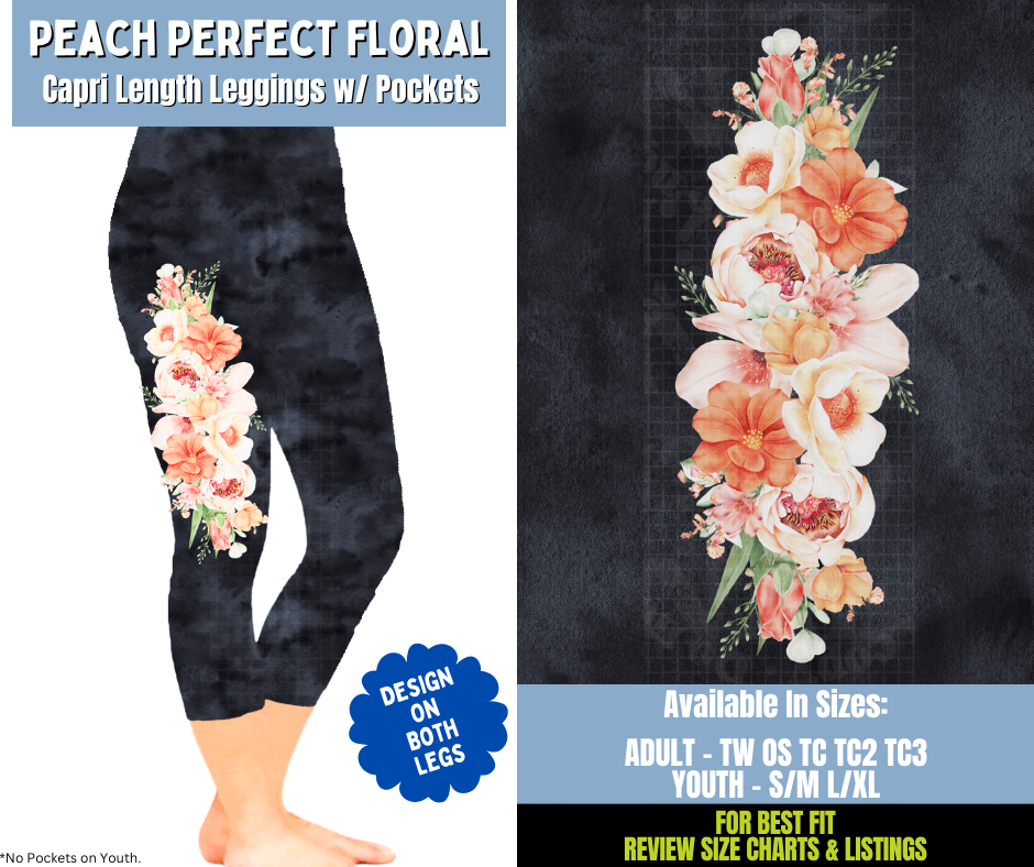 Preorder! Closes 12/15. ETA March. Peach Perfect Floral Capri Leggings w/ Side Leg Designs