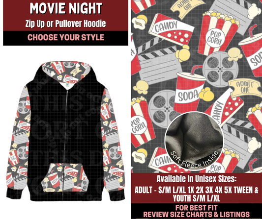 Preorder! Closes 2/4. ETA May. Movie Night Zip-Up or Pullover Hoodie