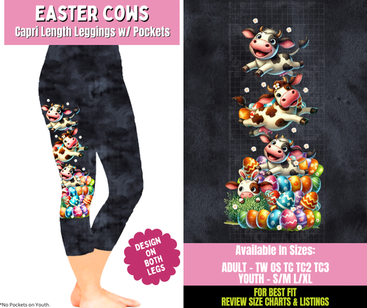 Preorder! Closes 1/21. ETA April. Easter Cows Capri Leggings w/ Side Leg Designs