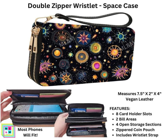 Space Case Double Zipper Wristlet