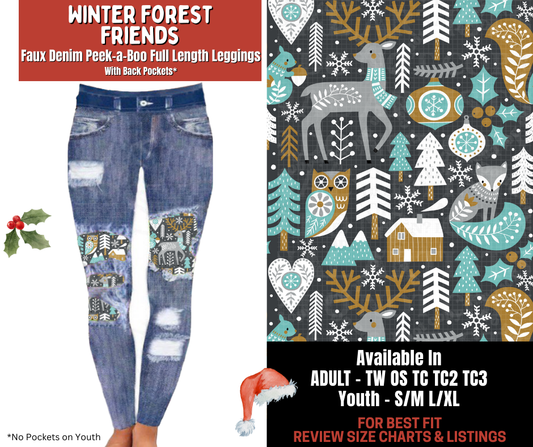 Preorder! Closes 9/24. ETA Dec. Winter Forest Friends Full Length Faux Denim Peekaboo