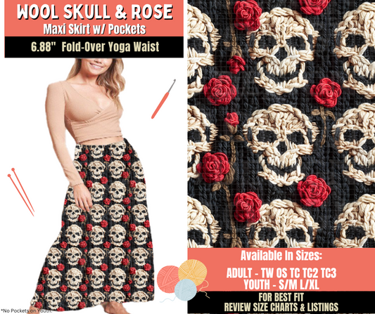 Preorder! Closes 10/1. ETA Dec. Wool Skull & Rose Maxi Skirt