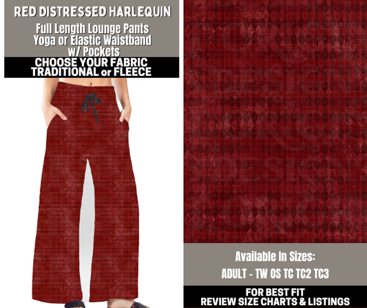 Preorder! Closes 12/1. ETA Feb. Red Distressed Harlequin Lounge Pants Choose Fleece or Traditional