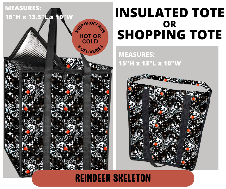 Preorder! Closes 9/11. ETA Dec. Reindeer Skeleton Shopping & Insulated Tote