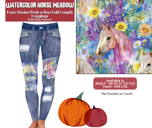 Preorder! Closes 6/30. ETA Sept. Watercolor Horse Meadow Full Length Faux Denim Peekaboo