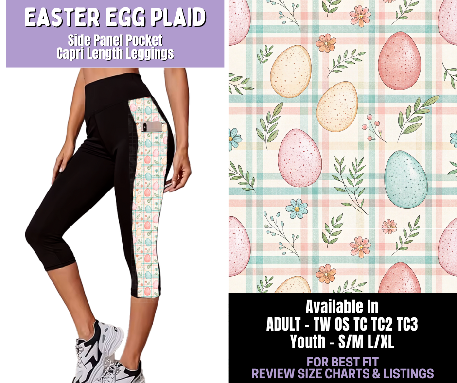 Preorder! Closes 1/22. ETA April. Easter Egg Plaid Side Panel Pocket Capri Length Leggings