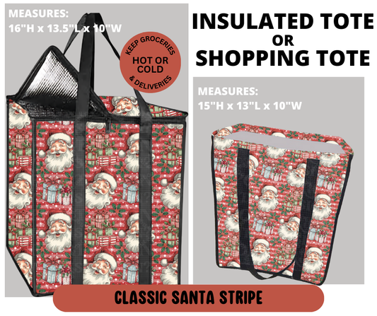 Preorder! Closes 9/11. ETA Dec. Classic Santa Stripe Shopping & Insulated Tote