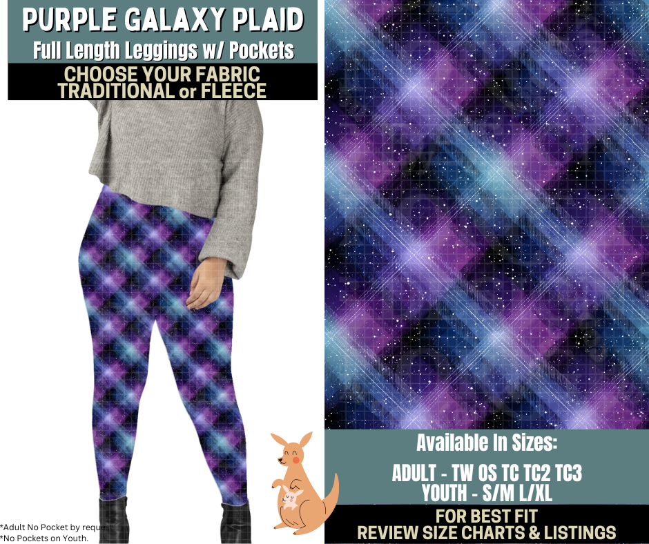 Preorder! Closes 10/2. ETA Dec. Purple Galaxy Plaid Leggings Choose Fleece or Traditional
