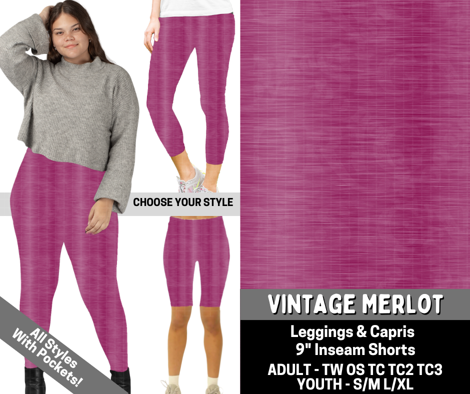 Preorder! Closes 6/15. ETA Sept. Vintage Merlot Combo Legging Lengths