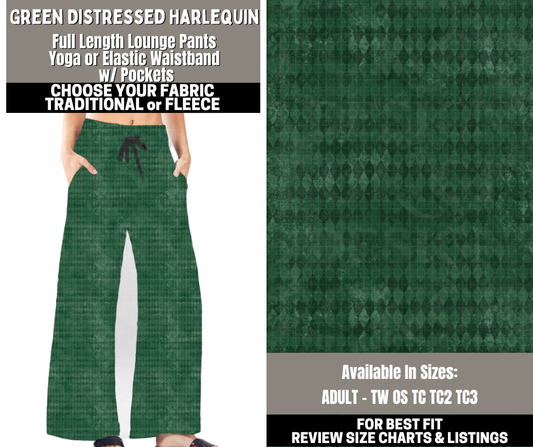 Preorder! Closes 12/1. ETA Feb. Green Distressed Harlequin Lounge Pants Choose Fleece or Traditional