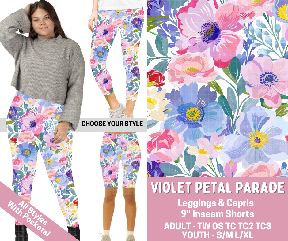 Preorder! Closes 2/23. ETA May. Violet Petal Parade Combo Legging Lengths