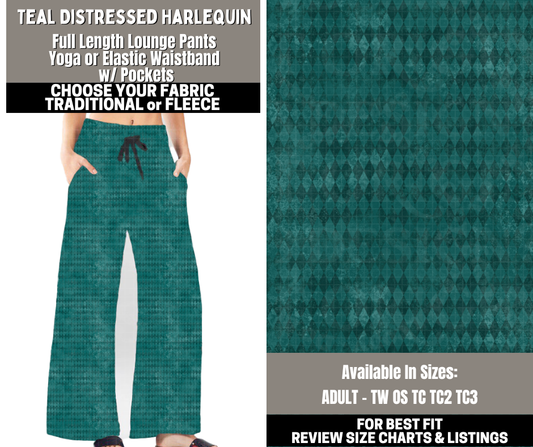 Preorder! Closes 12/1. ETA Feb. Teal Distressed Harlequin Lounge Pants Choose Fleece or Traditional