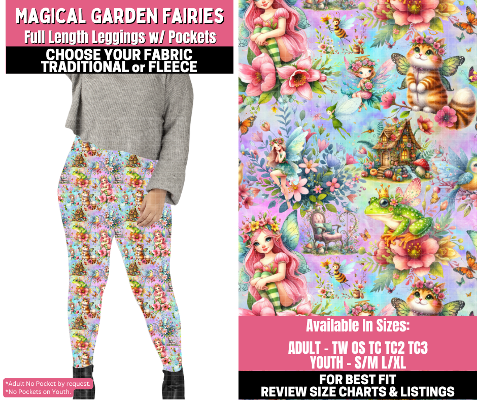 Preorder! Closes 11/19. ETA Jan. Magical Garden Fairies Leggings Choose Fleece or Traditional