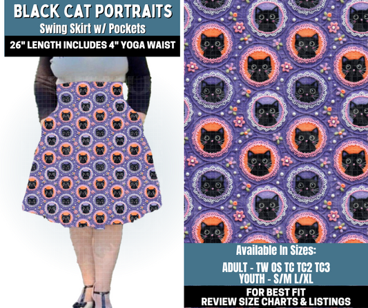 Preorder! Closes 10/13. ETA Jan. Black Cat Potraits Swing Skirt