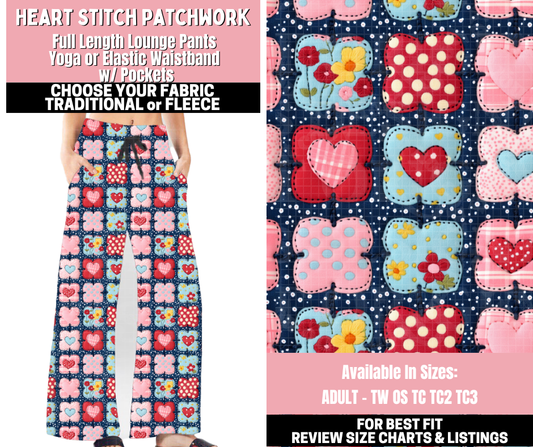 Preorder! Closes 11/12. ETA Jan. Heart Stitched Patchwork Lounge Pants Choose Fleece or Traditional
