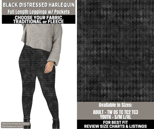 Preorder! Closes 12/1. ETA Feb. Black Distressed Harlequin Leggings Choose Fleece or Traditional