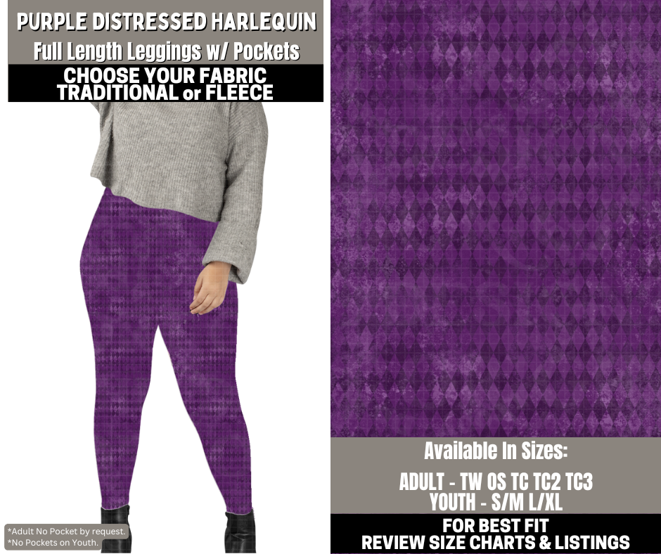 Preorder! Closes 12/1. ETA Feb. Purple Distressed Harlequin Leggings Choose Fleece or Traditional