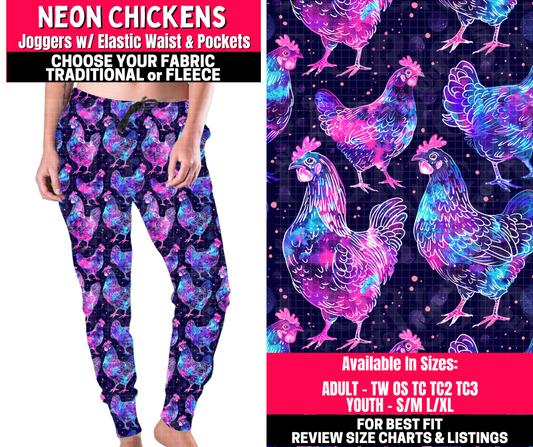 Preorder! Closes 10/23. ETA Jan. Neon Chickens Joggers Choose Fleece or Traditional