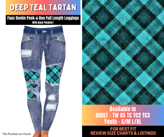 Preorder! Closes 10/15. ETA Jan. Deep Teal Tartan Full Length Faux Denim Peekaboo