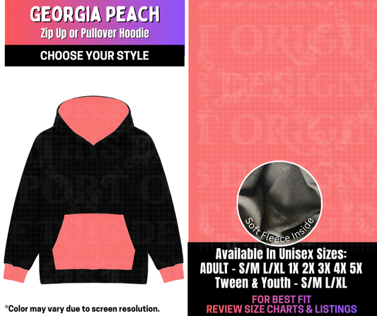 Preorder! Closes 3/25. ETA June. Georgia Peach Zip-Up or Pullover Hoodie