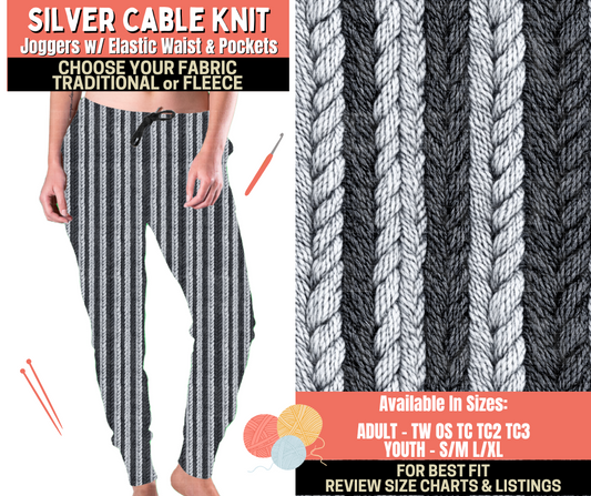 Preorder! Closes 10/1. ETA Dec. Silver Cable Knit Joggers Choose Fleece or Traditional