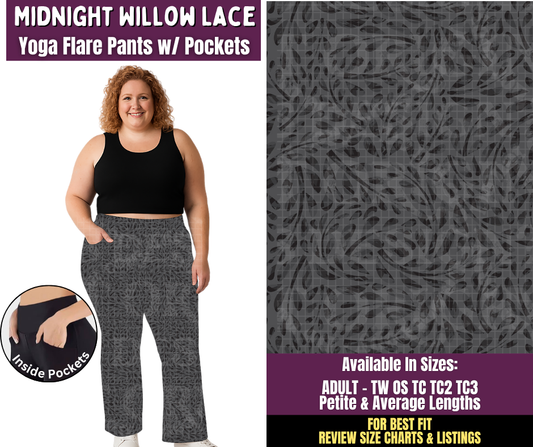 Preorder! Closes 11/4. ETA Feb. Midnight Willow Lace Yoga Flare Pants