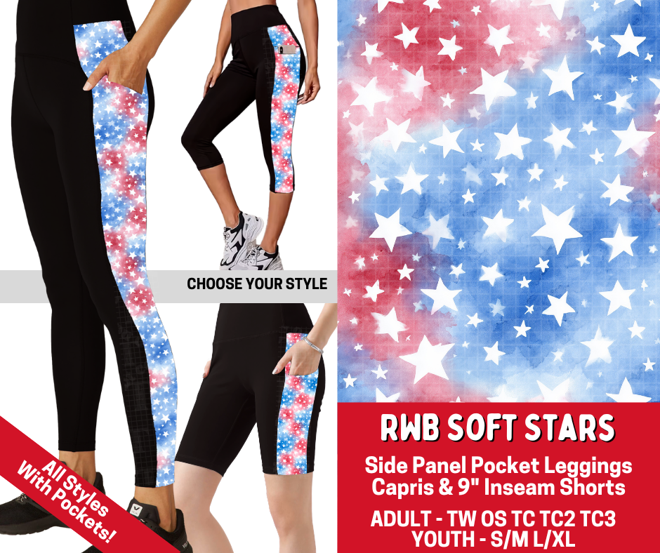 Preorder! Closes 3/19. ETA June. RWB Soft Stars Combo Side Panel Legging Lengths