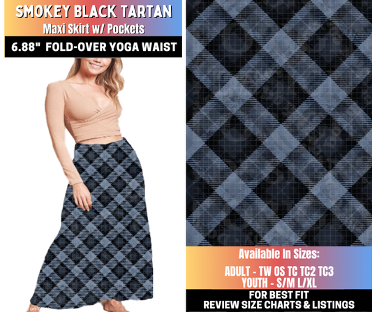 Preorder! Closes 10/15. ETA Jan. Smokey Black Tartan Maxi Skirt