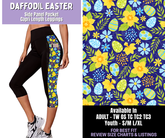 Preorder! Closes 1/22. ETA April. Daffodil Easter Side Panel Pocket Capri Length Leggings