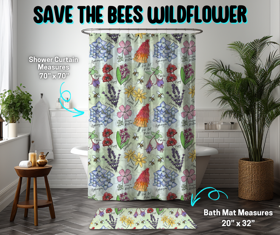 Preorder! Closes 3/26. ETA June. Save The Bees Wildflower Custom Shower Curtain and/or Bath Mat