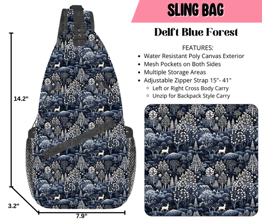 Preorder! Closes 9/17. ETA Dec. Delft Blue Forest Sling Bag