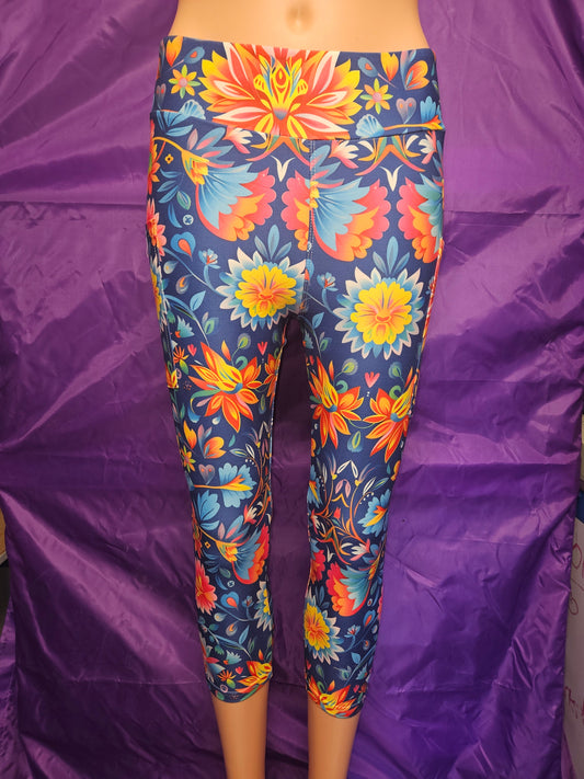 Mexican Floral Navy capris and bike shorts
