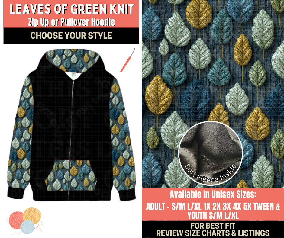 Preorder! Closes 10/1. ETA Dec. Leaves Of Green Knit Zip-Up or Pullover Hoodie
