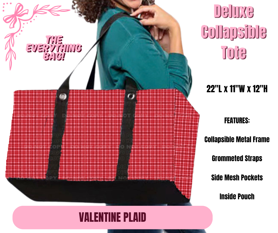 Preorder! Closes 11/27. ETA Feb. Valentine Plaid Collapsible Tote