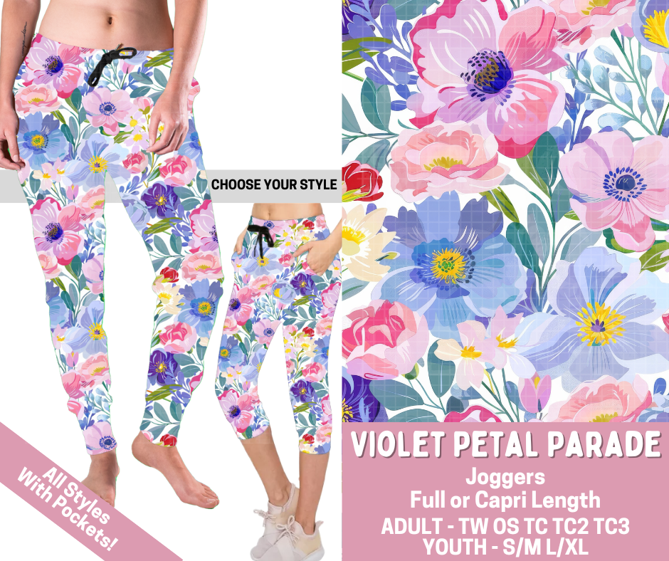 Preorder! Closes 2/23. ETA May. Violet Petal Parade Combo Jogger Lengths