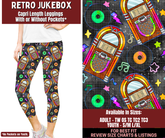 Preorder! Closes 2/4. ETA May. Retro Jukebox Capri Length Leggings w/wo Pockets