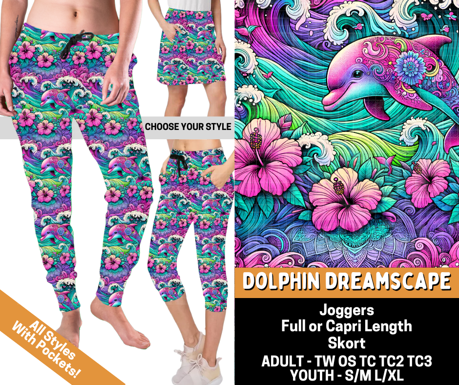 Preorder! Closes 6/1. ETA Sept. Dolphin Dreamscape Combo Jogger Lengths & Skort
