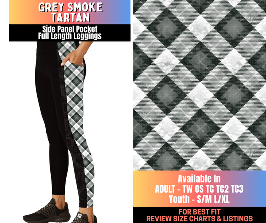 Preorder! Closes 10/15. ETA Jan. Grey Smoke Tartan Side Panel Pocket Full Length Leggings