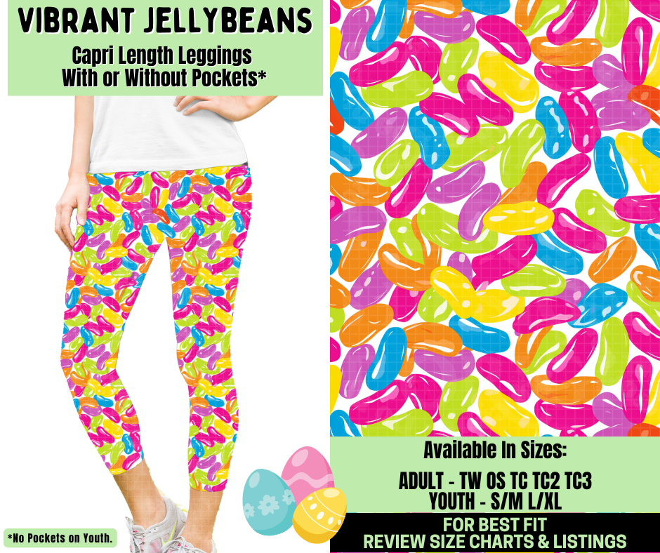 Preorder! Closes 1/19. ETA April. Vibrant Jellybeans Capri Length Leggings w/wo Pockets
