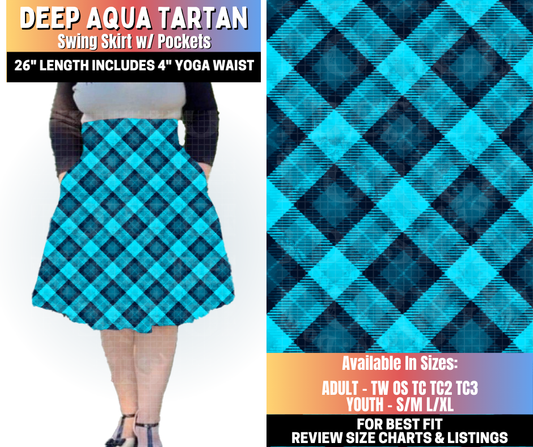 Preorder! Closes 10/15. ETA Jan. Deep Aqua Tartan Swing Skirt