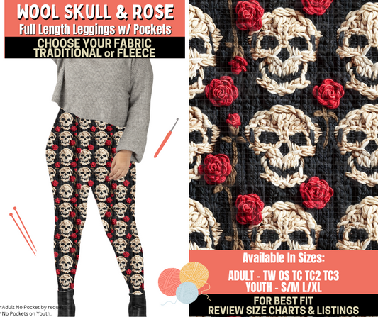 Preorder! Closes 10/1. ETA Dec. Wool Skull & Rose Leggings Choose Fleece or Traditional