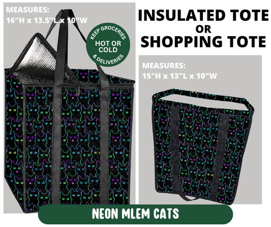 Preorder! Closes 10/7. ETA Jan. Neon Mlem Cats Shopping & Insulated Tote