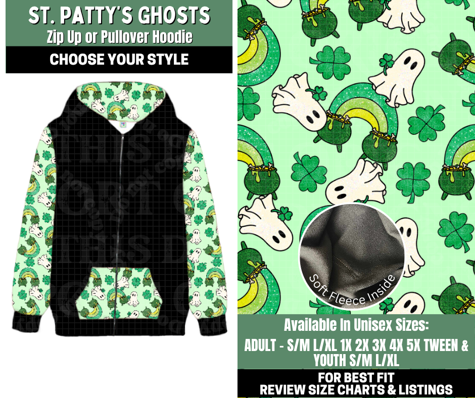 Preorder! Closes 12/4. ETA Feb. St. Patty's Ghosts Zip-Up or Pullover Hoodie