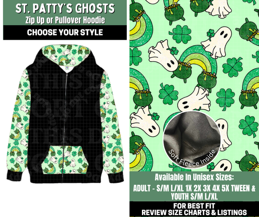 Preorder! Closes 12/4. ETA Feb. St. Patty's Ghosts Zip-Up or Pullover Hoodie