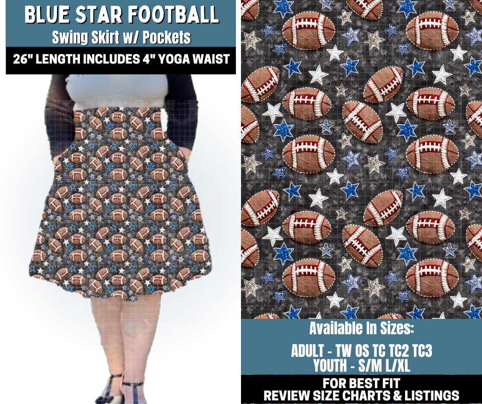 Preorder! Closes 10/13. ETA Jan. Blue Star Football Swing Skirt