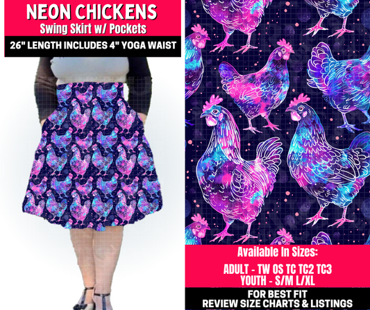 Preorder! Closes 10/23. ETA Jan. Neon Chickens Swing Skirt