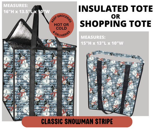 Preorder! Closes 9/11. ETA Dec. Classic Snowman Stripe Shopping & Insulated Tote